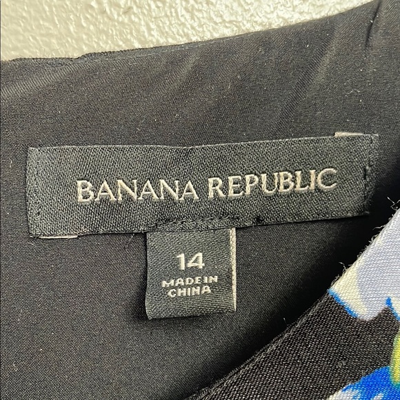 Banana Republic Tropical Floral Sheath Dress Size 14 Black Blue & Green Linen - Picture 2 of 11